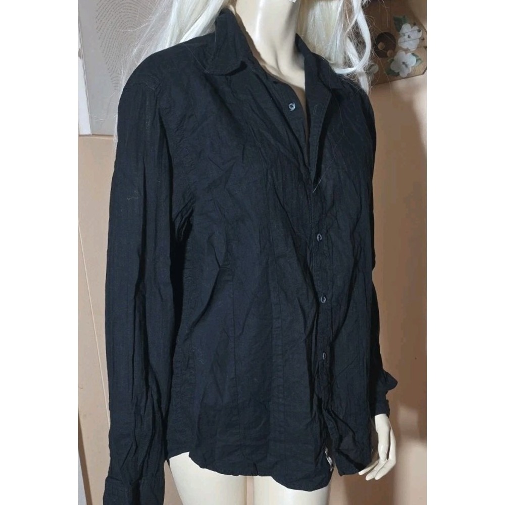 DKNY Jeans. Y2K, Embroidered Black Button Down Cotton Shirt Medium